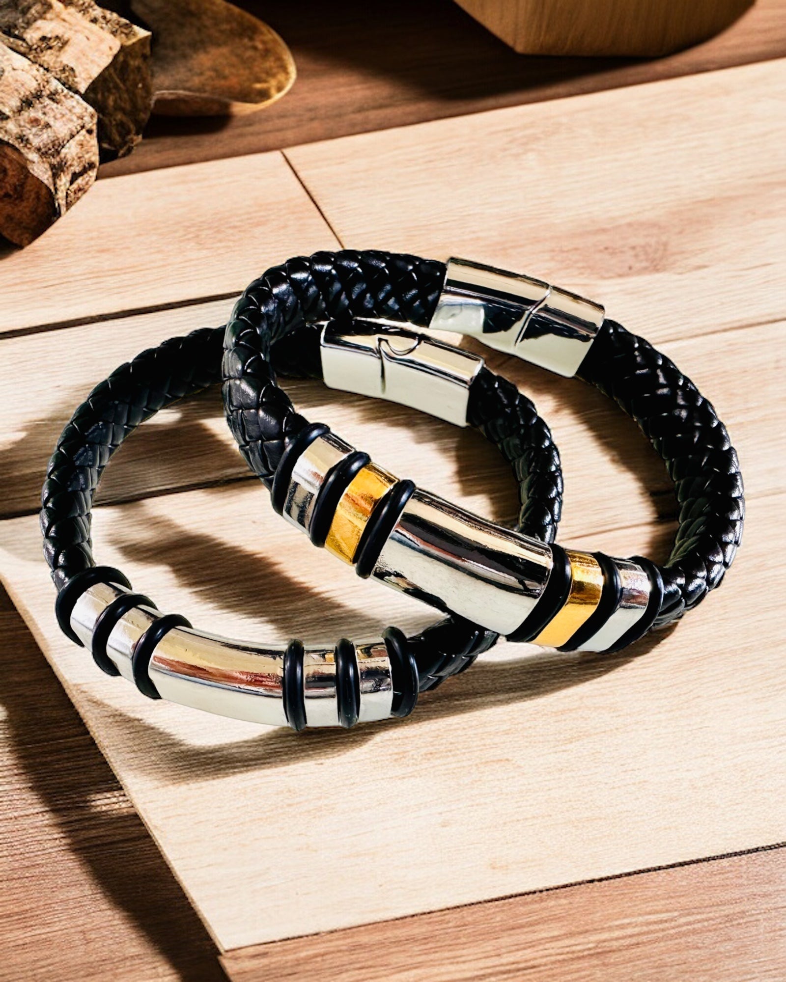 Moderne Hip Hop Armbånd for Menn med Tilpasset Gravering og Magnetisk Lås – Velg Stil med Sølv- eller Gullaksenter, 22cm PU Skinn