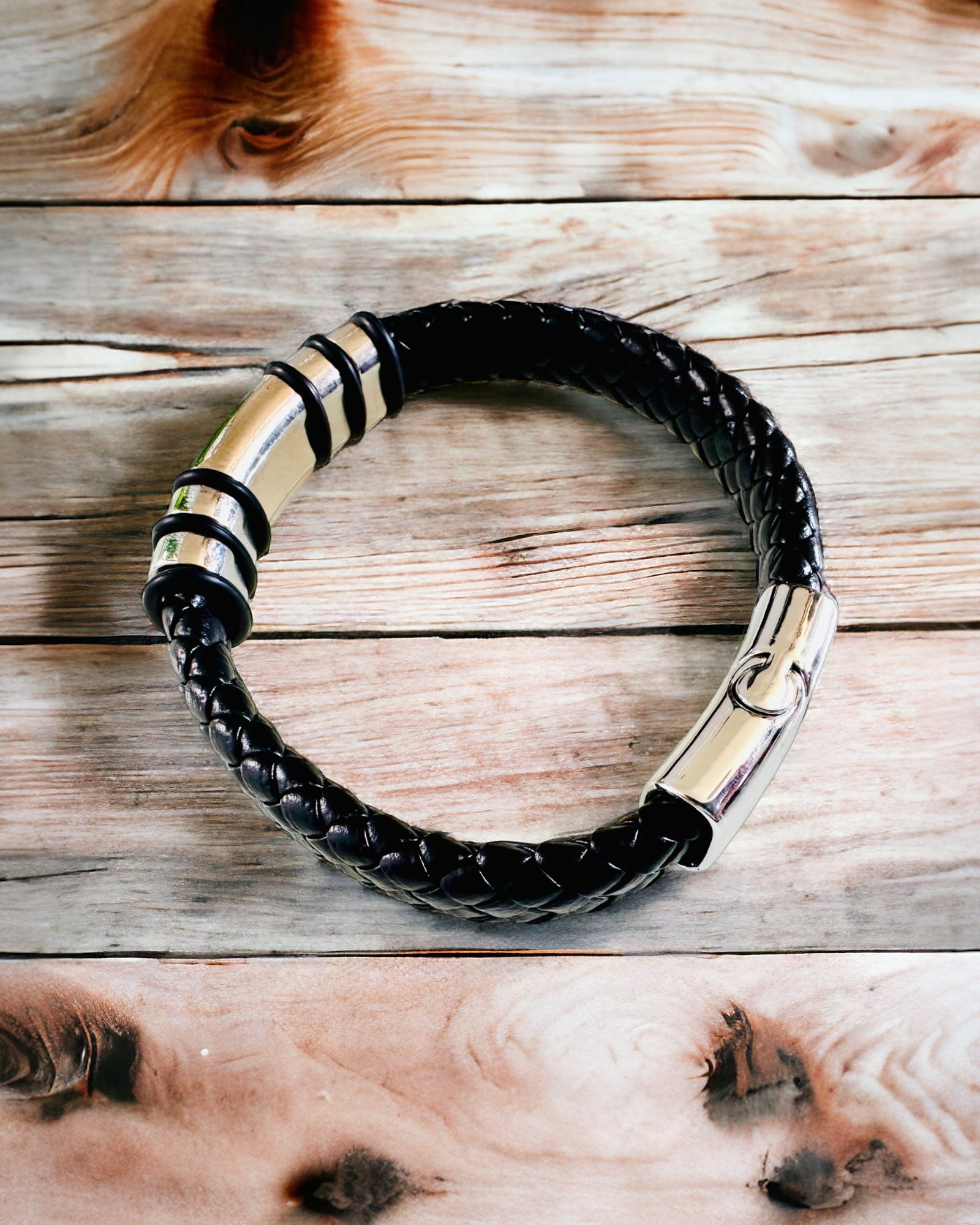 Moderne Hip Hop Armbånd for Menn med Tilpasset Gravering og Magnetisk Lås – Velg Stil med Sølv- eller Gullaksenter, 22cm PU Skinn