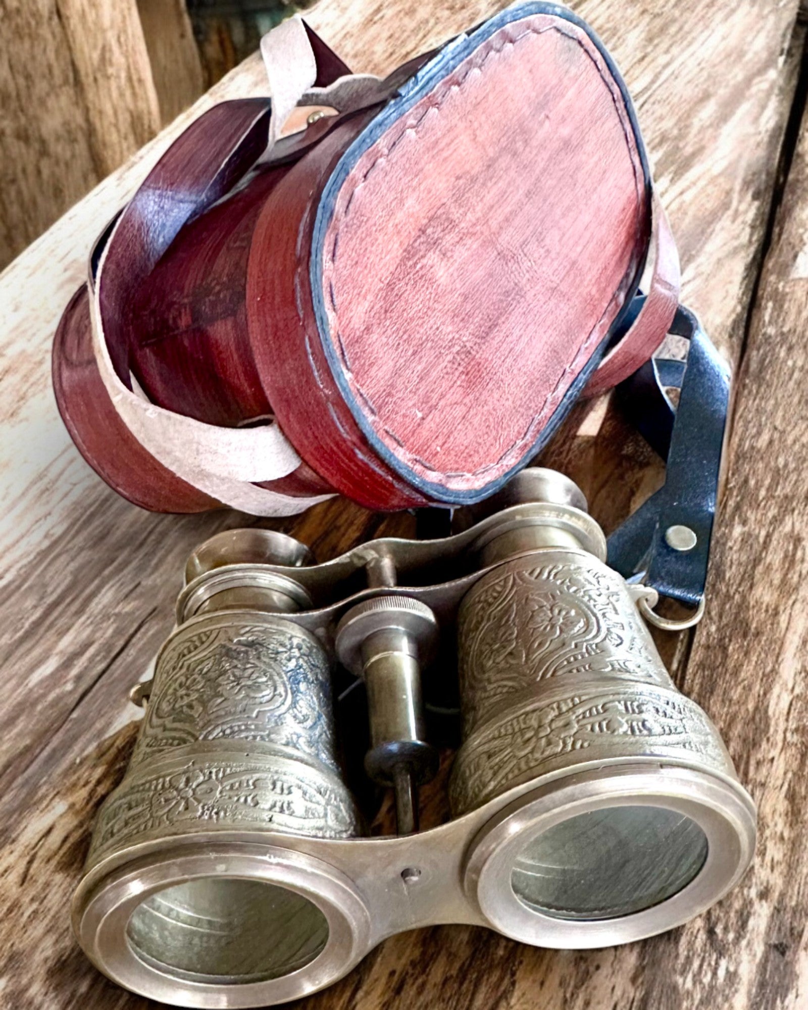 Kikkert med skinnetui Victorian's Eye, 11 cm Messing, Hånddekorert, personalisering med gravering som gave