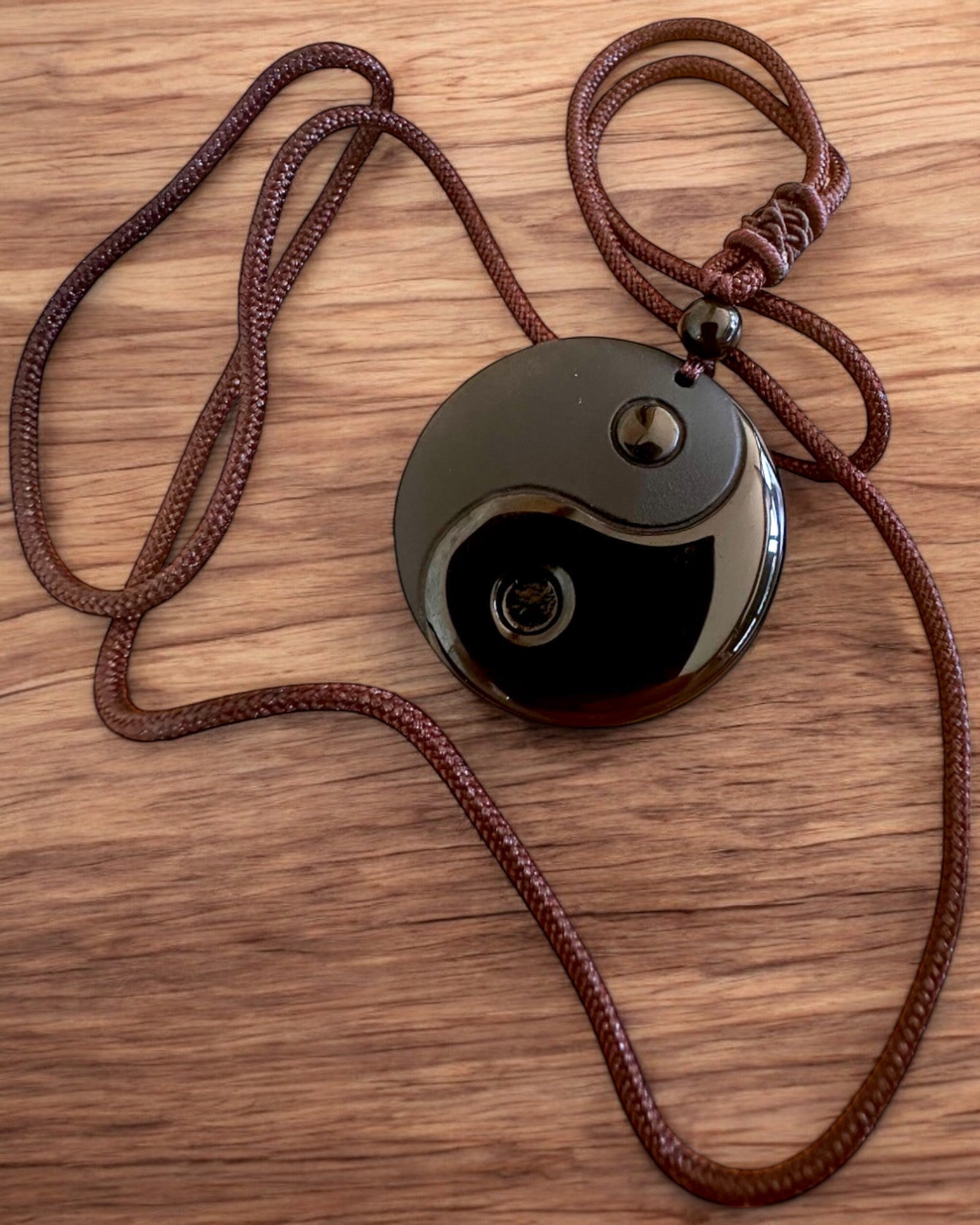Boho-halskjede med Obsidian Yin Yang Tai Chi, mulighet for personlig gravering som gave