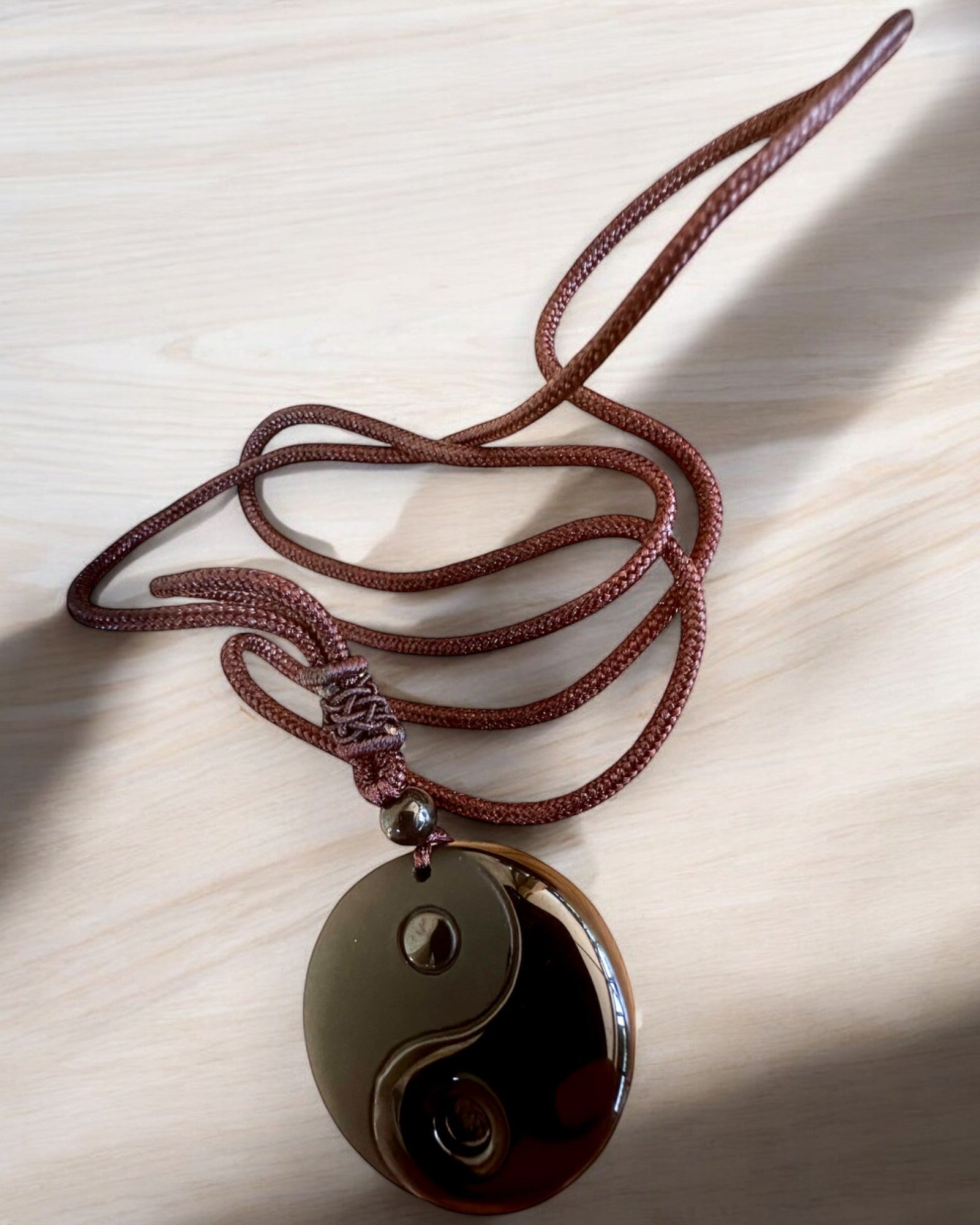 Boho-halskjede med Obsidian Yin Yang Tai Chi, mulighet for personlig gravering som gave