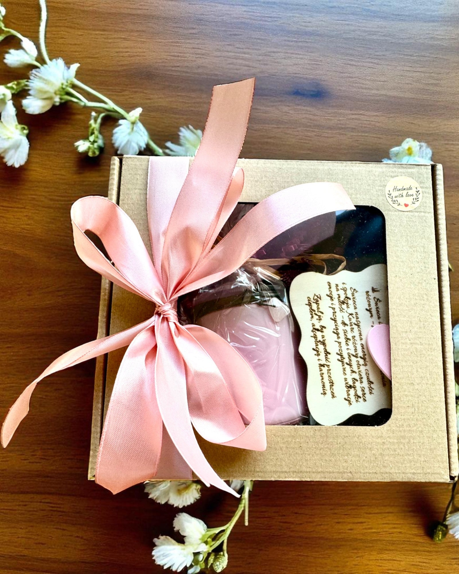 Intensjonslys av soyavoks Kwarc Różowy – kjærlighet, harmoni og hjertets ro, 250 ml, mulighet for personalisering som gave