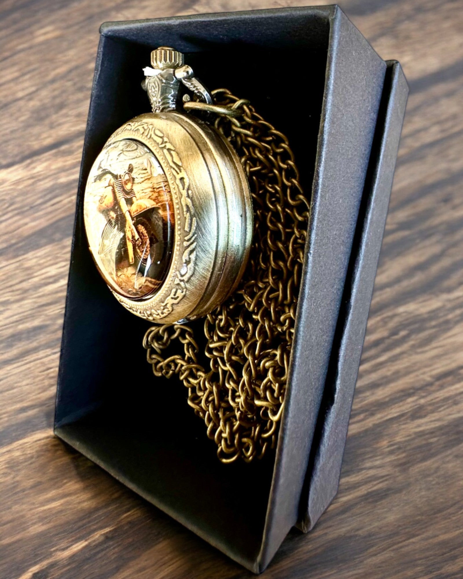 Retro Lommeur "Motorsykkelstil", mulighet for personlig gravering som gave