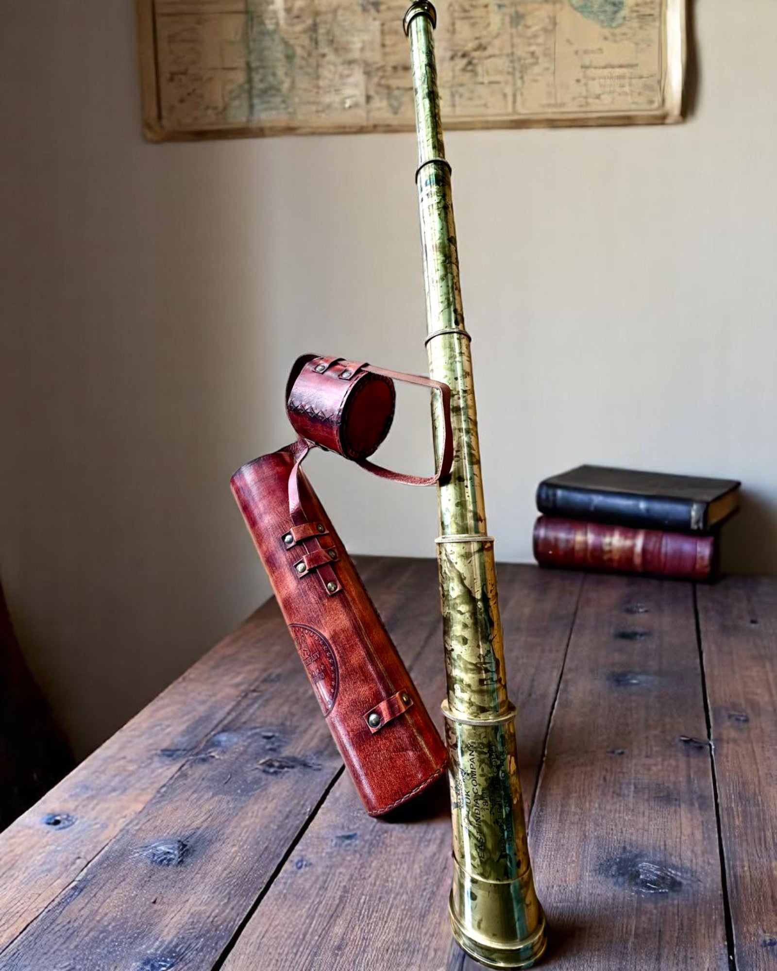 Kongelig kikkert "Voyager 1818" – Eksklusiv, Messing, 83 cm, håndlaget, etui av Naturlig Skinn – Samlerutgave, personalisering med gravering som gave