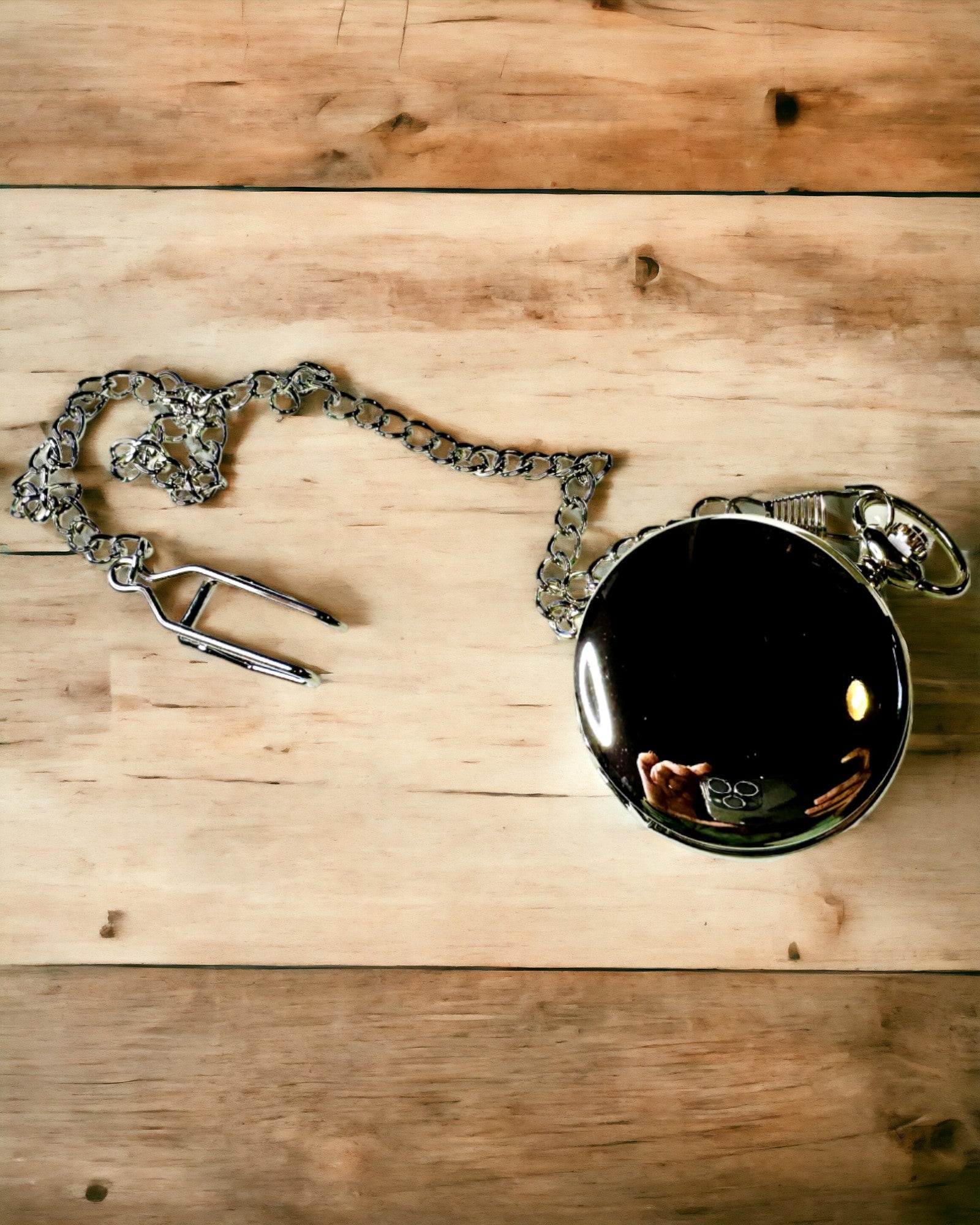 Klassisk lommeur med romertall og kjede, kvarts, stålglans - sølvfarget