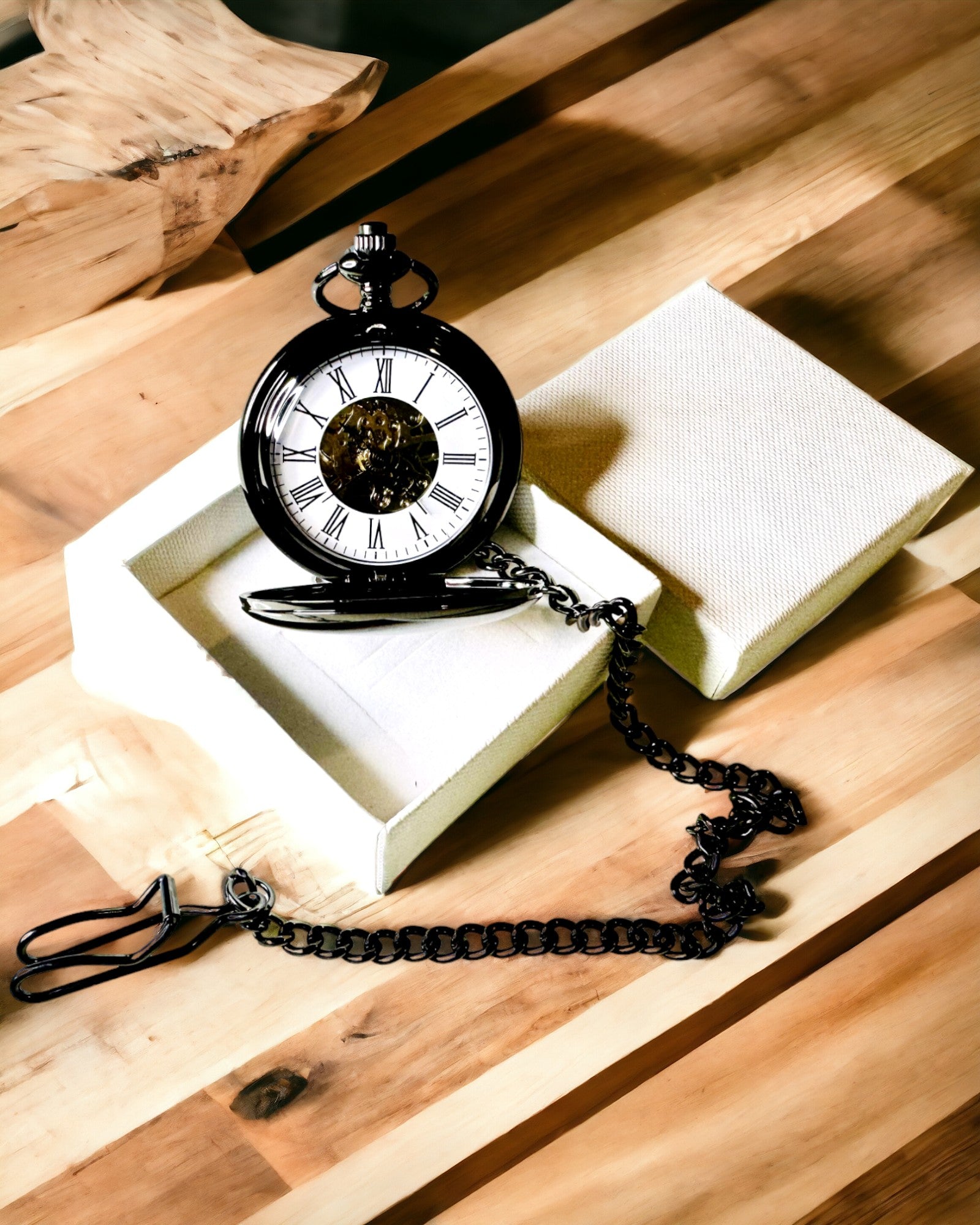 Klassisk Mekanisk Lommeur med Dobbelt Deksel – Manuell, Svart, personalisering med gravering