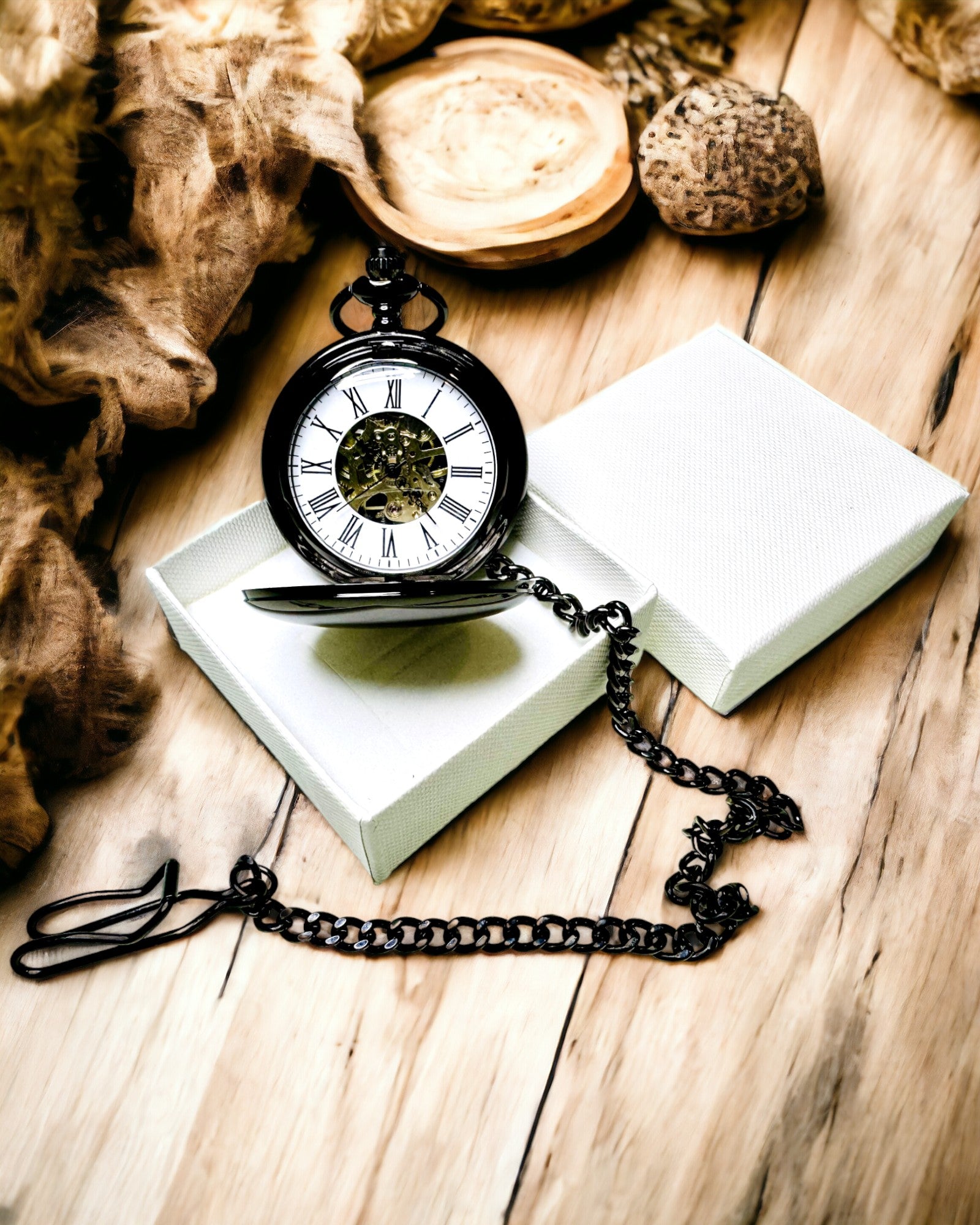 Klassisk Mekanisk Lommeur med Dobbelt Deksel – Manuell, Svart, personalisering med gravering