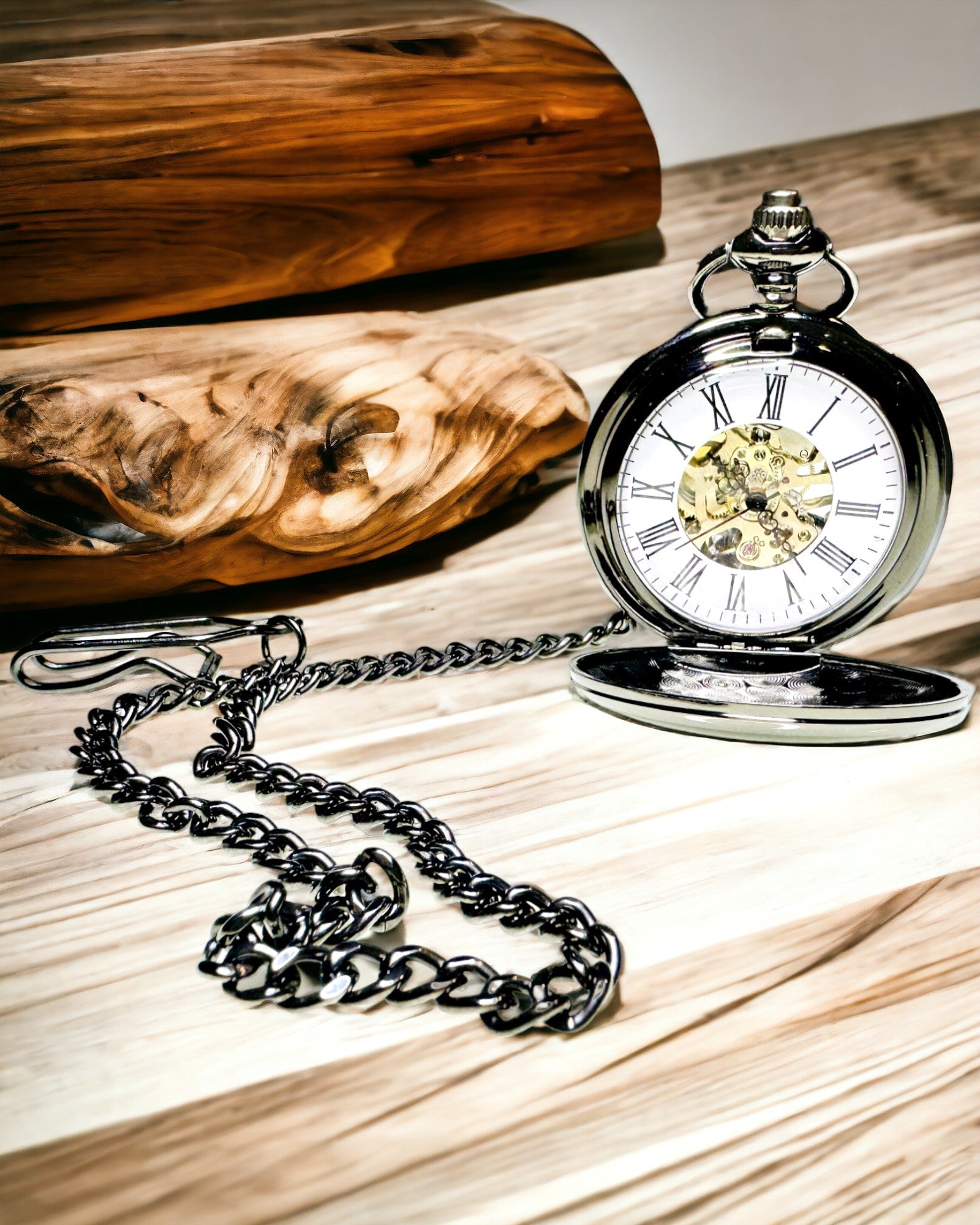 Klassisk Mekanisk Lommeur med Dobbelt Deksel – Manuell, Svart, personalisering med gravering