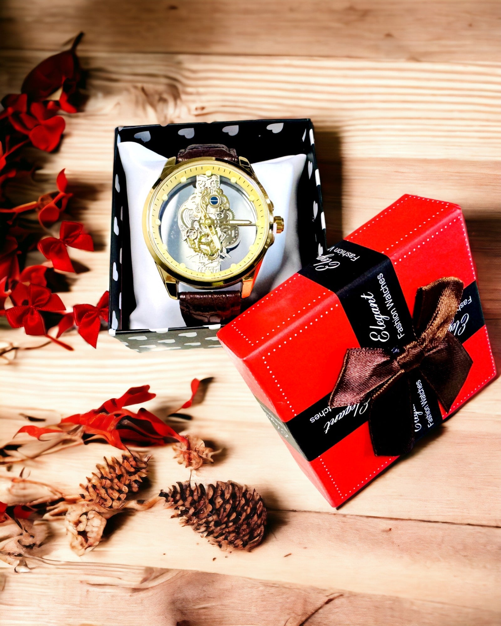 Herreur med Gjennomsiktig Mekanisme - Eleganse og Presisjon i Gullinnfatning