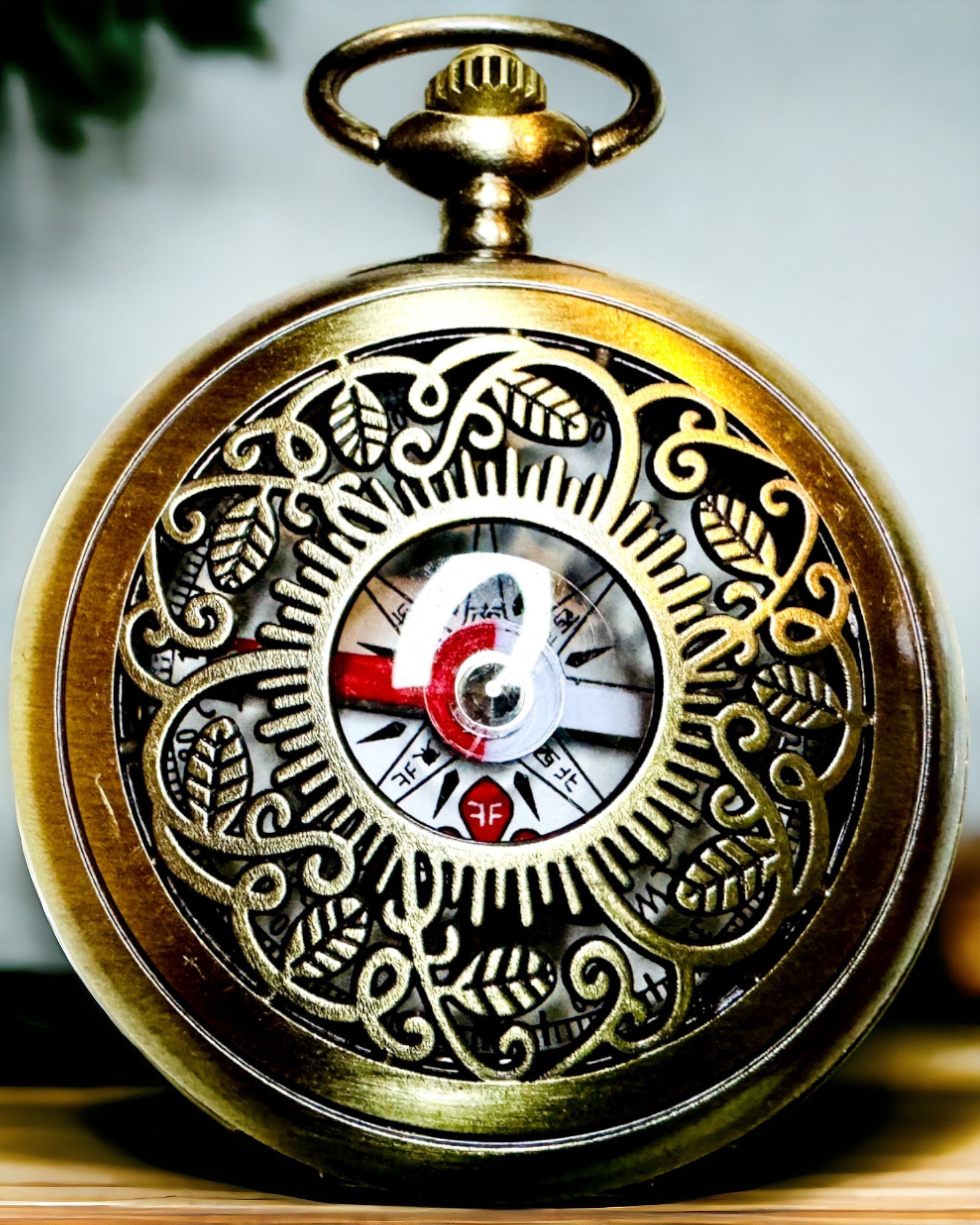 Vintage navigasjonskompass med filigranmønster – brun-gull farge
