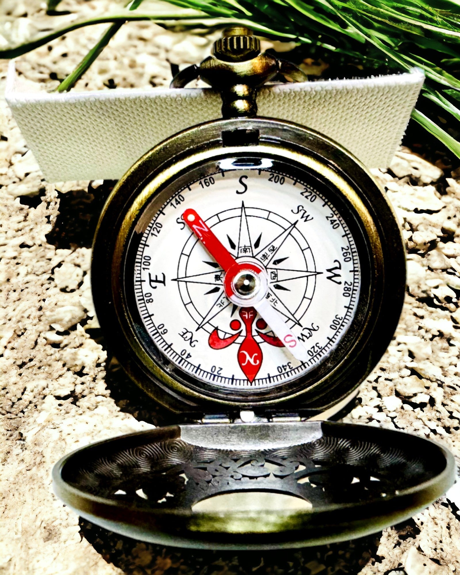 Vintage navigasjonskompass med filigranmønster – brun-gull farge
