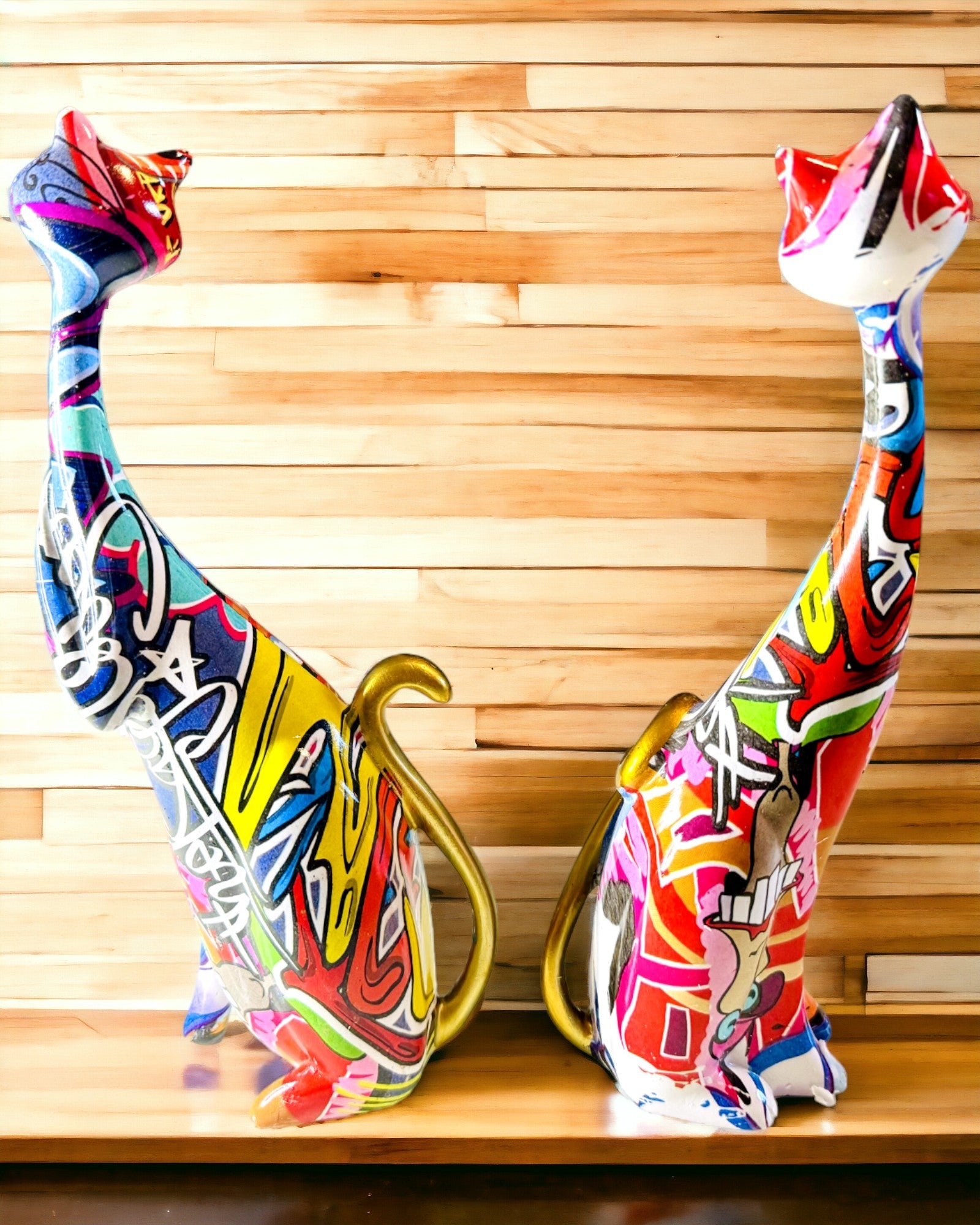 Abstrakte kattefigurer "ArtCats", håndmalt, harpiks – 25 cm, 2 stk.