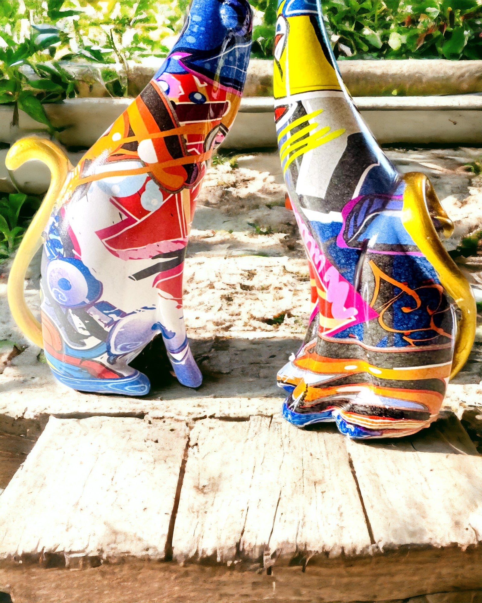 Abstrakte kattefigurer "ArtCats", håndmalt, harpiks – 25 cm, 2 stk.