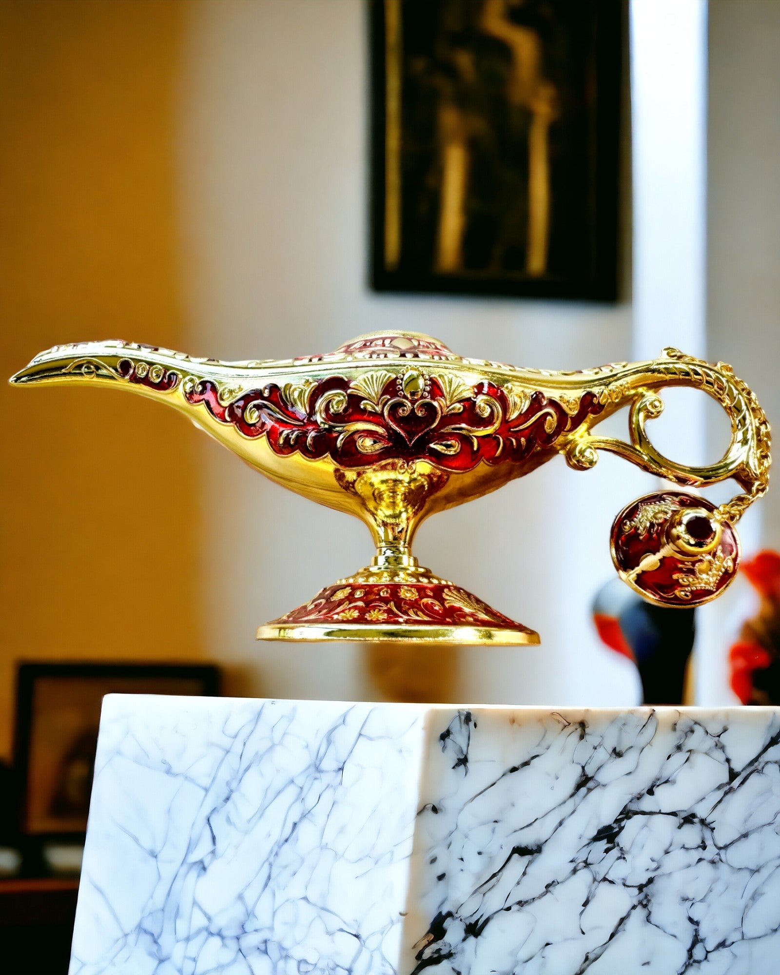 Magisk Aladdins Lampe med Gravering - Variant Burgunder, vevd med gull