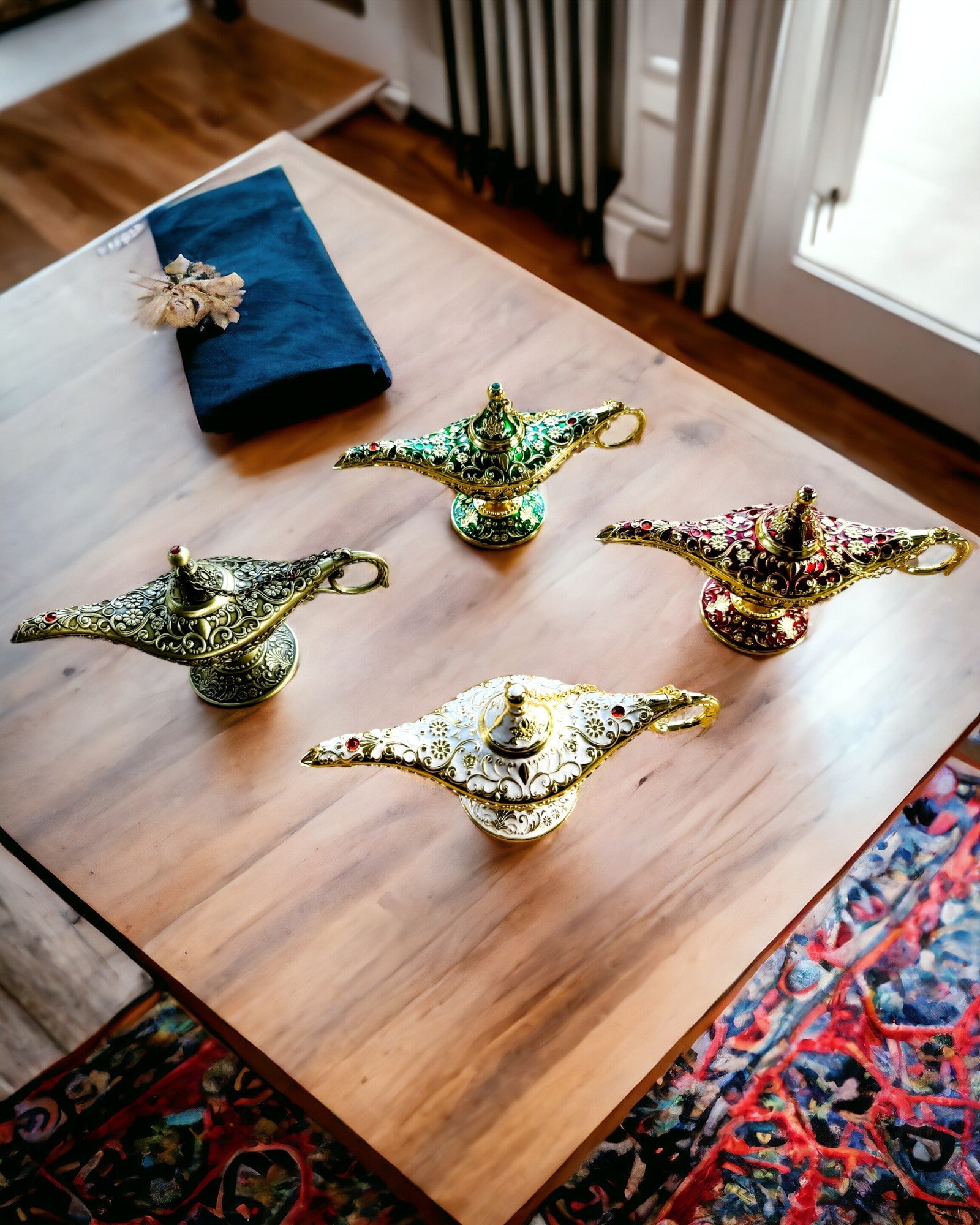 Magisk Aladdins Lampe med Gravering - Variant Mørk Grønn, flettet med gull