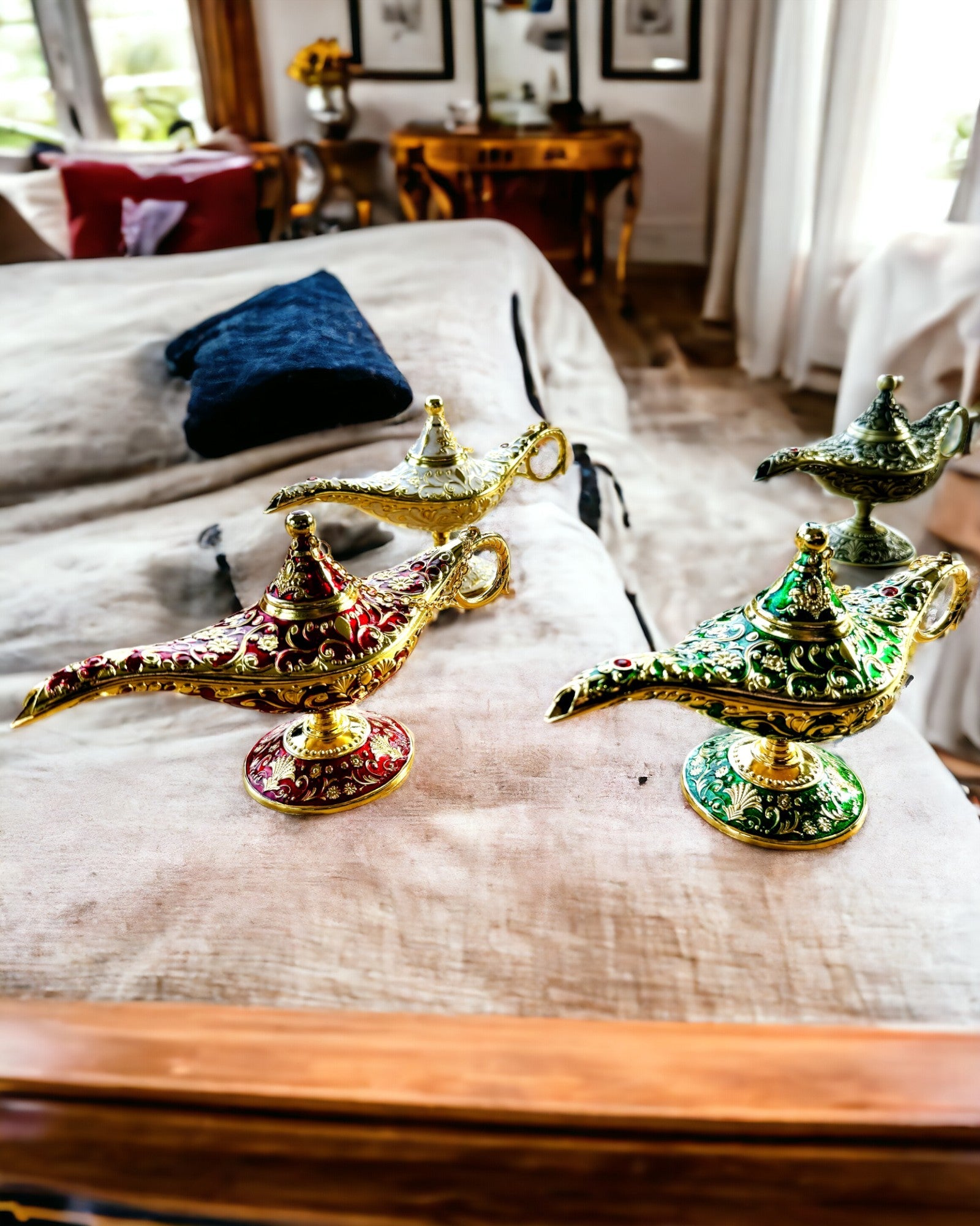 Magisk Aladdins Lampe med Gravering - Variant Mørk Grønn, flettet med gull