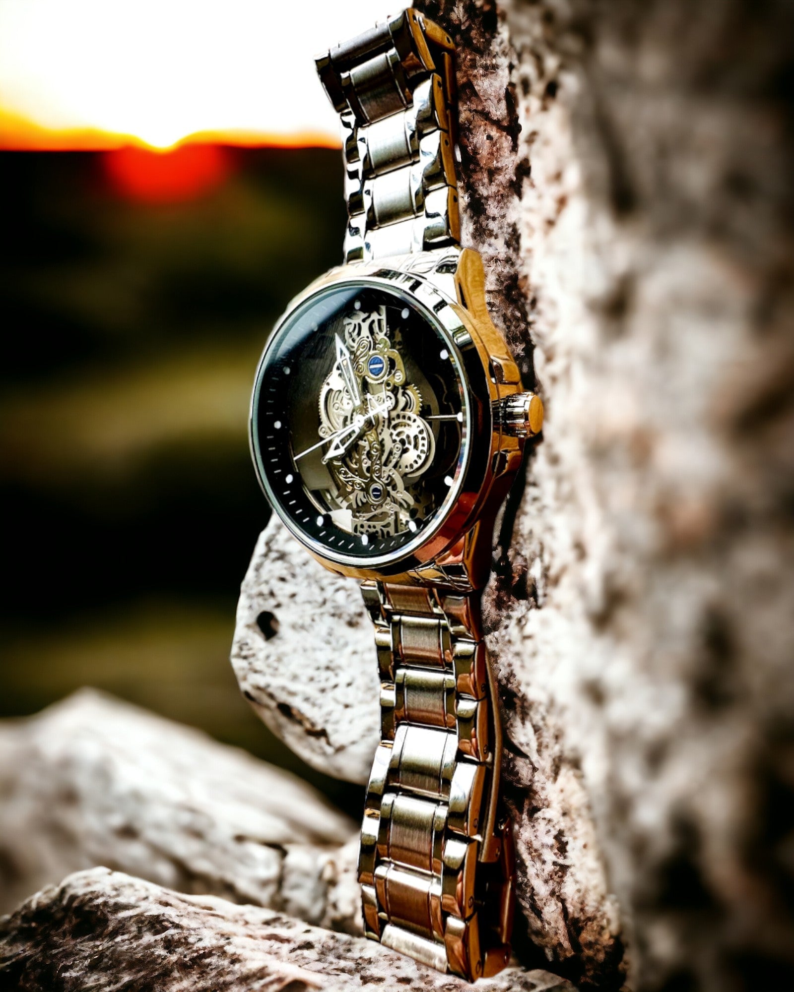 Elegant herreklokke KIMSDUN Prestige Transparent Mekanisme og Sporty Eleganse, mulighet for personlig gravering