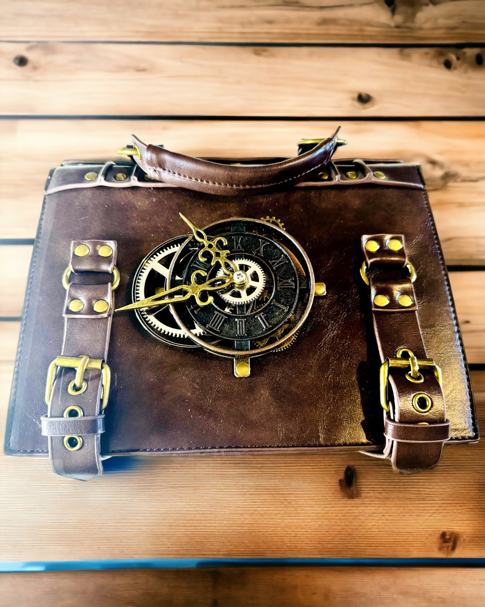 Crossbody-veske med vintage klokkemotiv - Allsidig satchel-veske med PU-skinntekstur