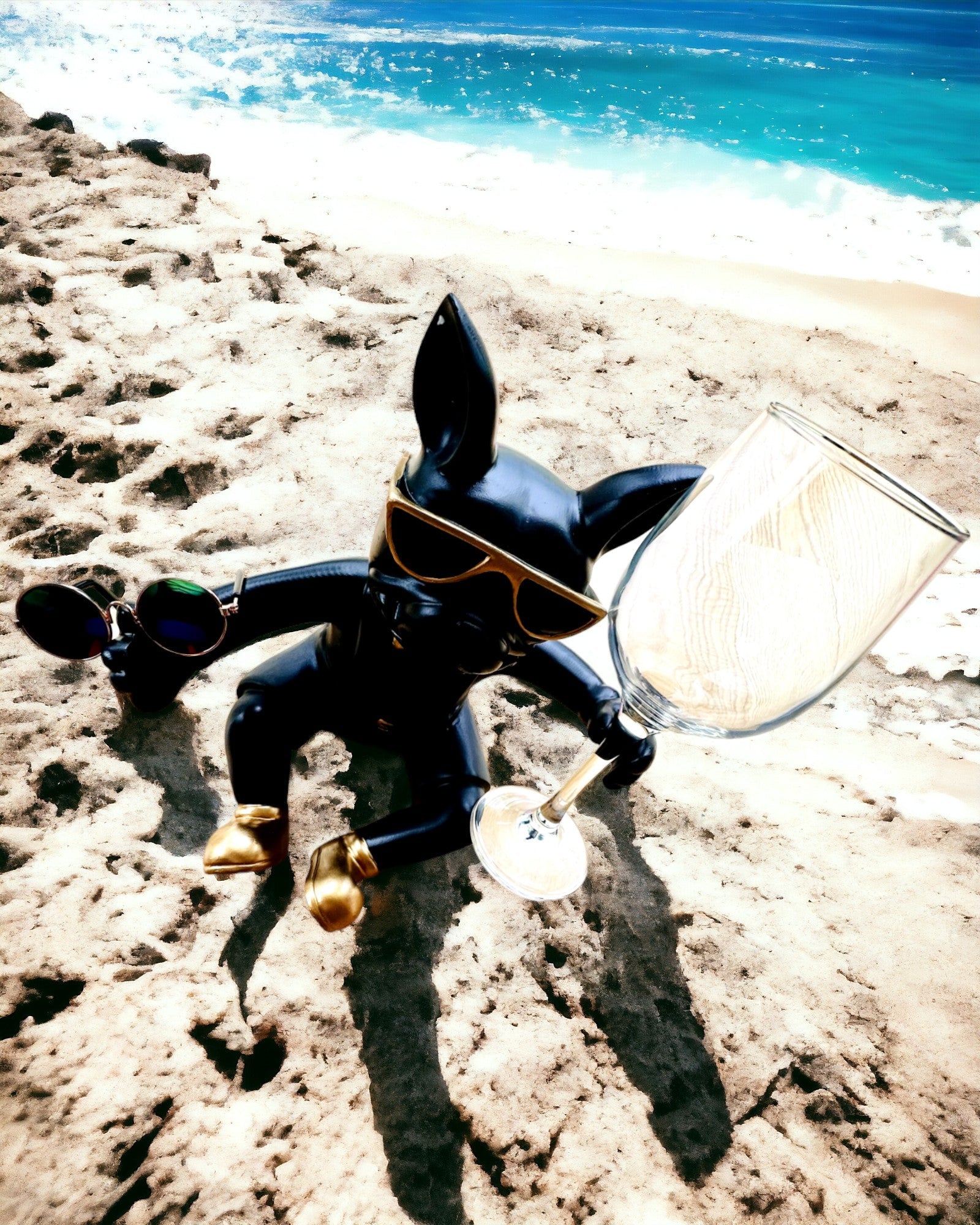 Eksklusiv figur "Stilig Bulldog", svart farge, stativ for vinglass eller champagneglass, personalisering med gravering