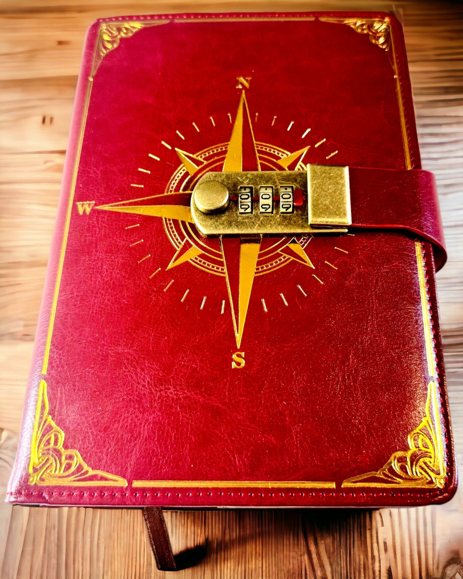 Premium Notatbok med Kodelås A5 - Vintage Stil med Kompass, Japansk Design, Papirvarer for Studenter og Forretning. Personalisering med Gravering