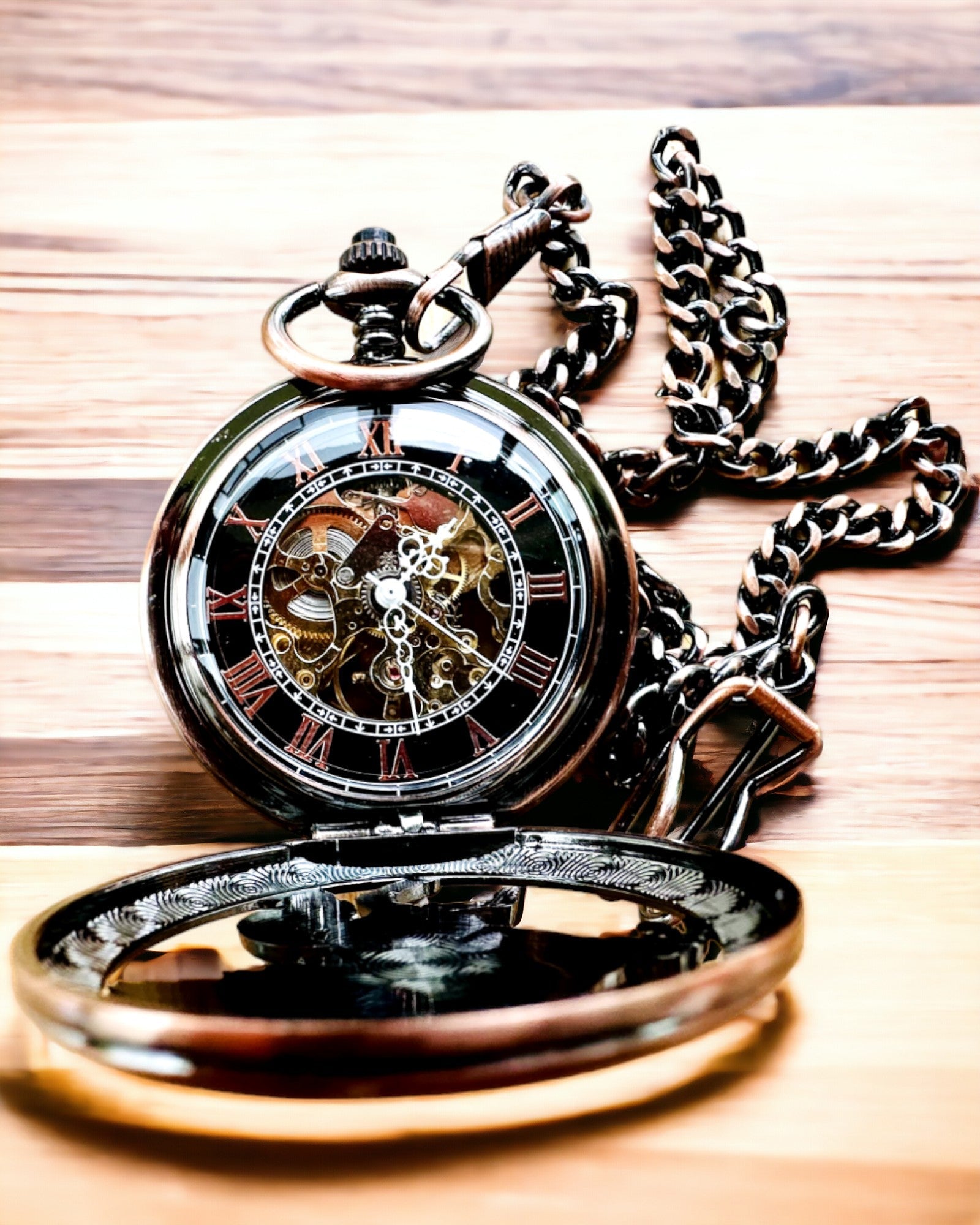 Lommeur "Equus Tempus" - Farge: Brun, Rosegull med Hestemotiv, mulighet for personlig gravering