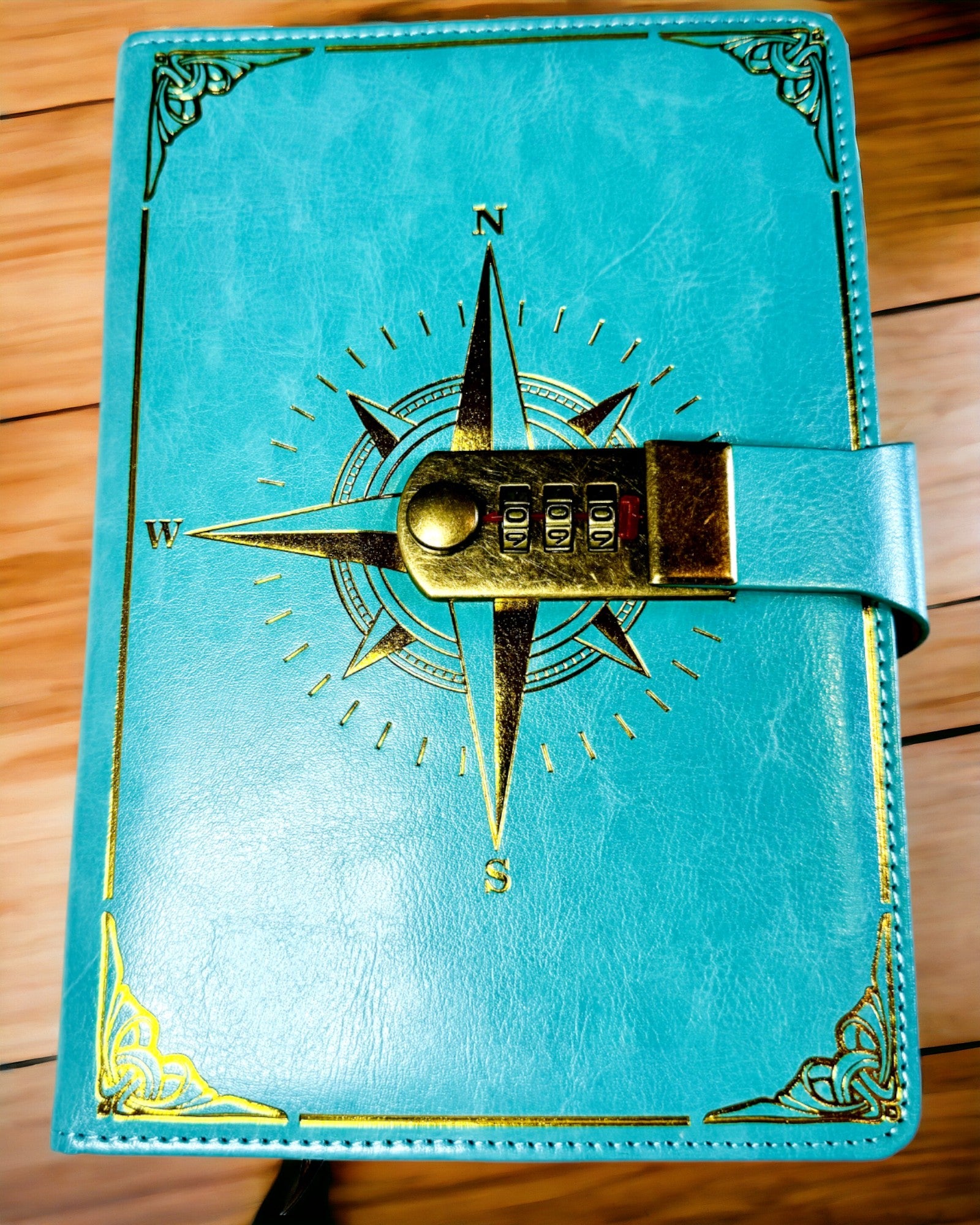 Premium Notatbok med Kodelås A5 - Vintage Stil med Kompass, Japansk Design, Papirvarer for Studenter og Forretning. Personalisering med Gravering