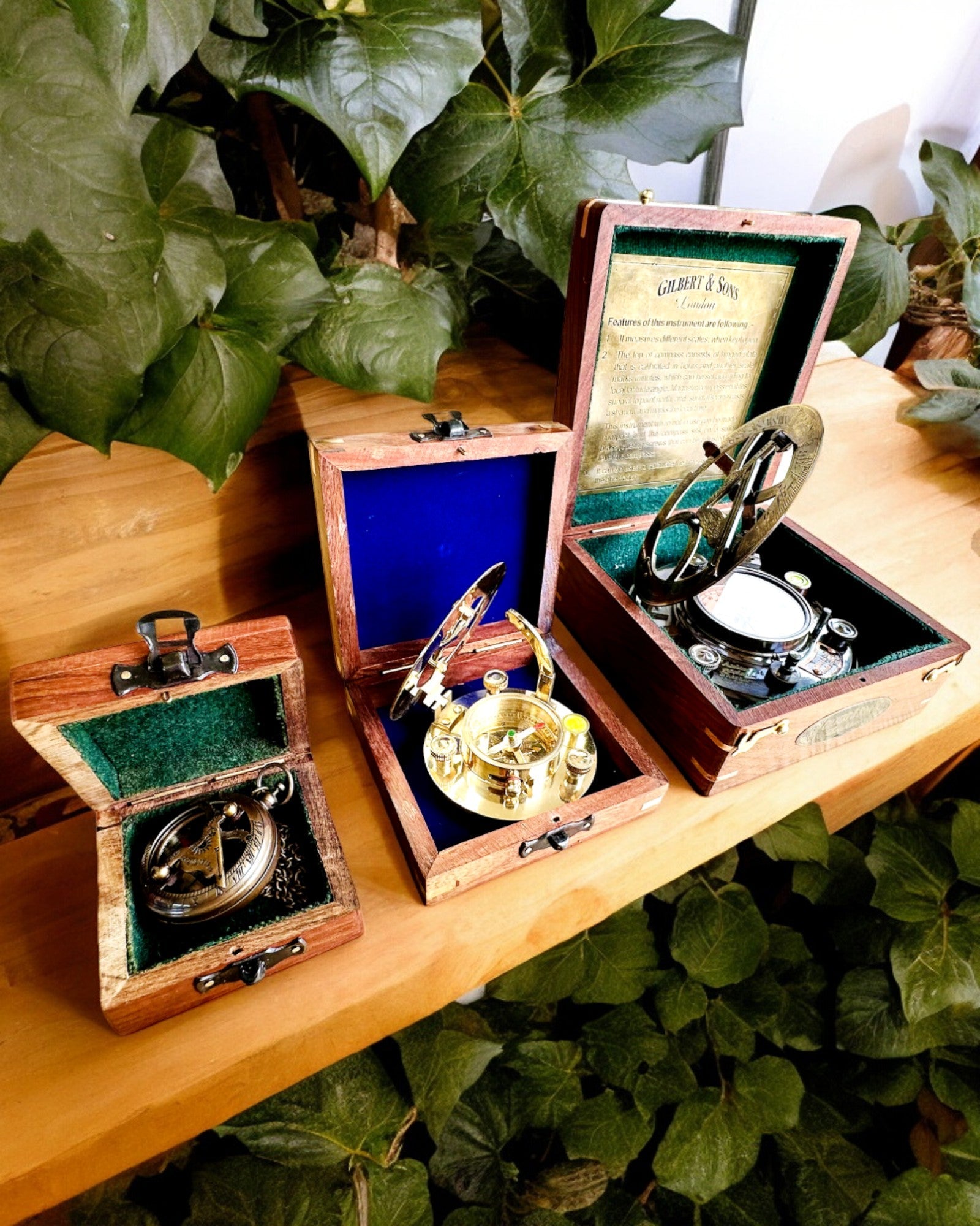 Stor Treboks for Kompass "Gilbert & Sons" med Mulighet for Gravering