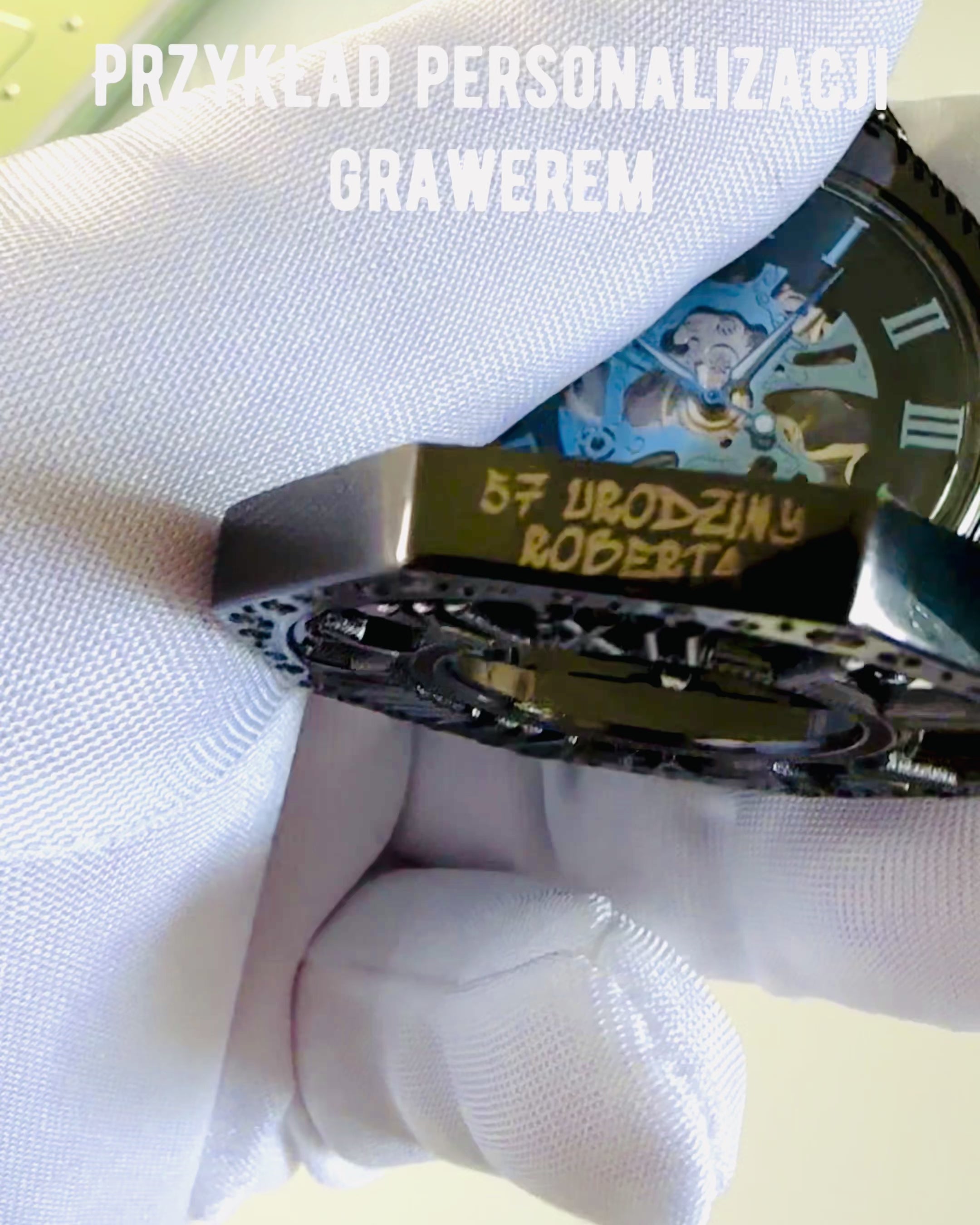 Klassisk Åttekantet Mekanisk Lommeur Steampunk i Svart, Gravering