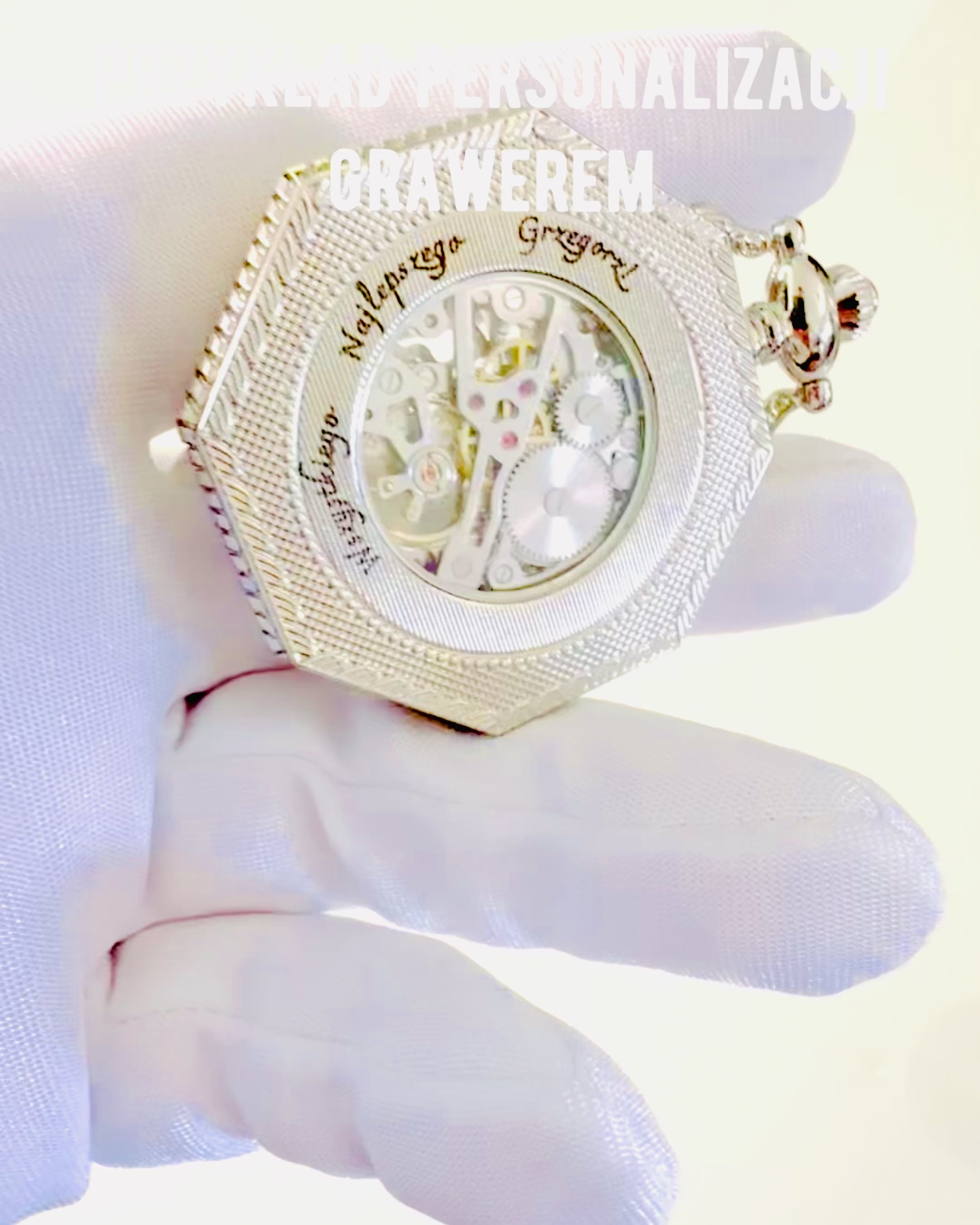 Klassisk i sølvfarge Åttekantet Mekanisk Lommeur med Åpen Urskive i Steampunk-stil