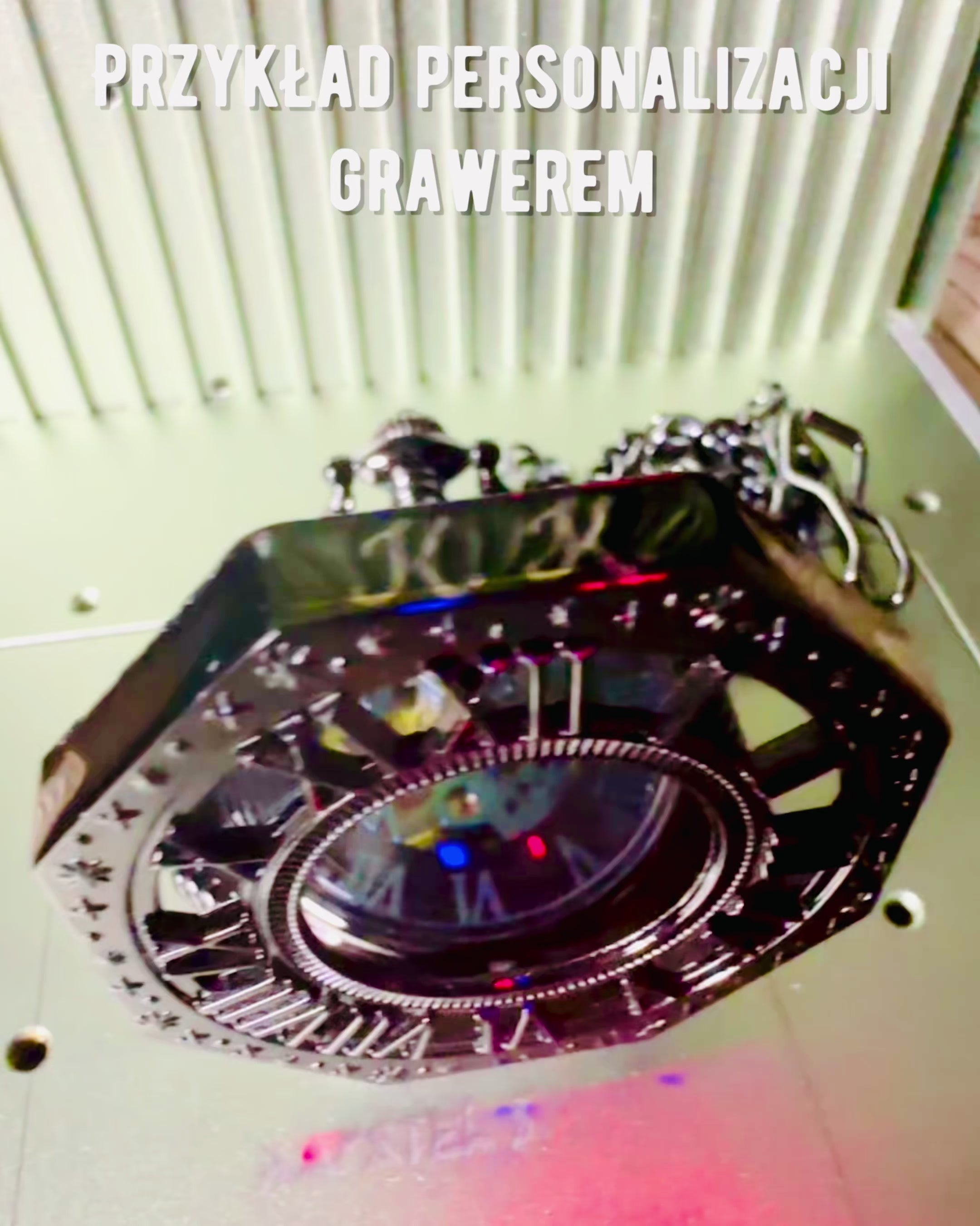 Klassisk Åttekantet Mekanisk Lommeur Steampunk i Svart, Gravering