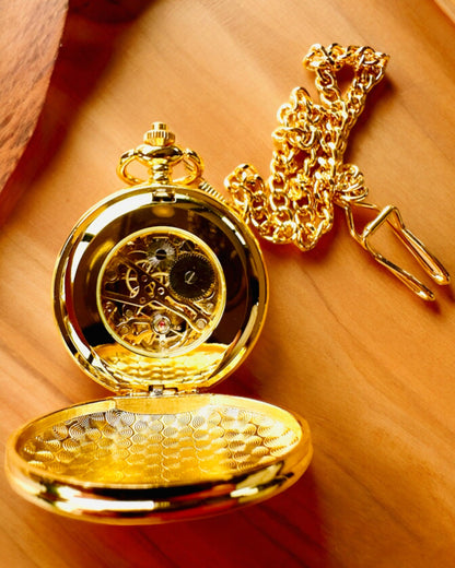 Grand Elegance Lommeur med Dobbelt Deksel, Manuell, Gullfarge, med gravering som gave