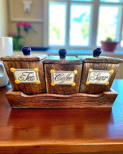 Sett Royal Trio – Te, Kaffe, Sukker av Shisham-tre, håndlaget, med mulighet for gravering som gave