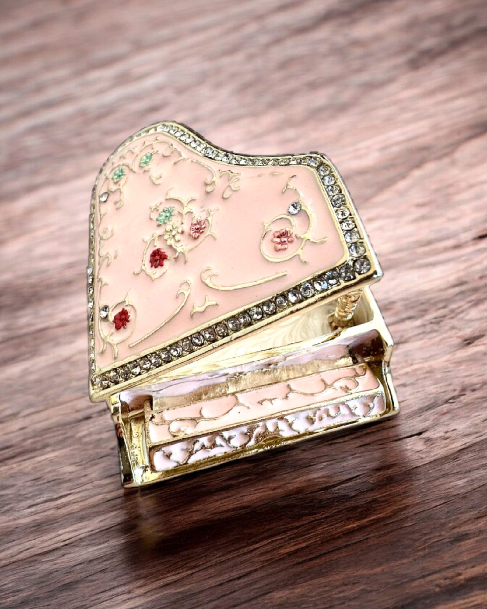 Elegant smykkeskrin "Mini Piano - klassiske roser" - med mulighet for gravering som gave