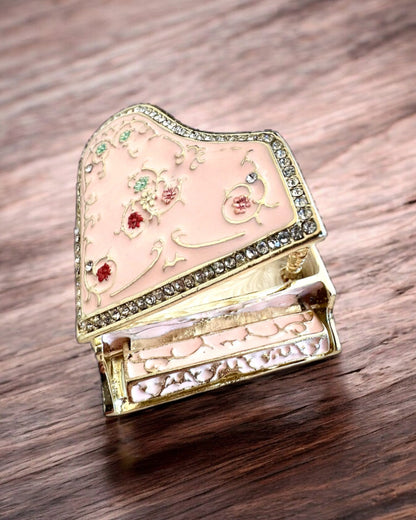Elegant smykkeskrin "Mini Piano - klassiske roser" - med mulighet for gravering som gave