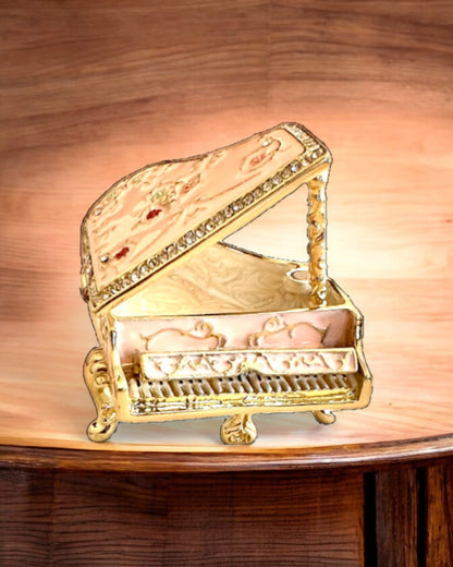 Elegant smykkeskrin "Mini Piano - klassiske roser" - med mulighet for gravering som gave