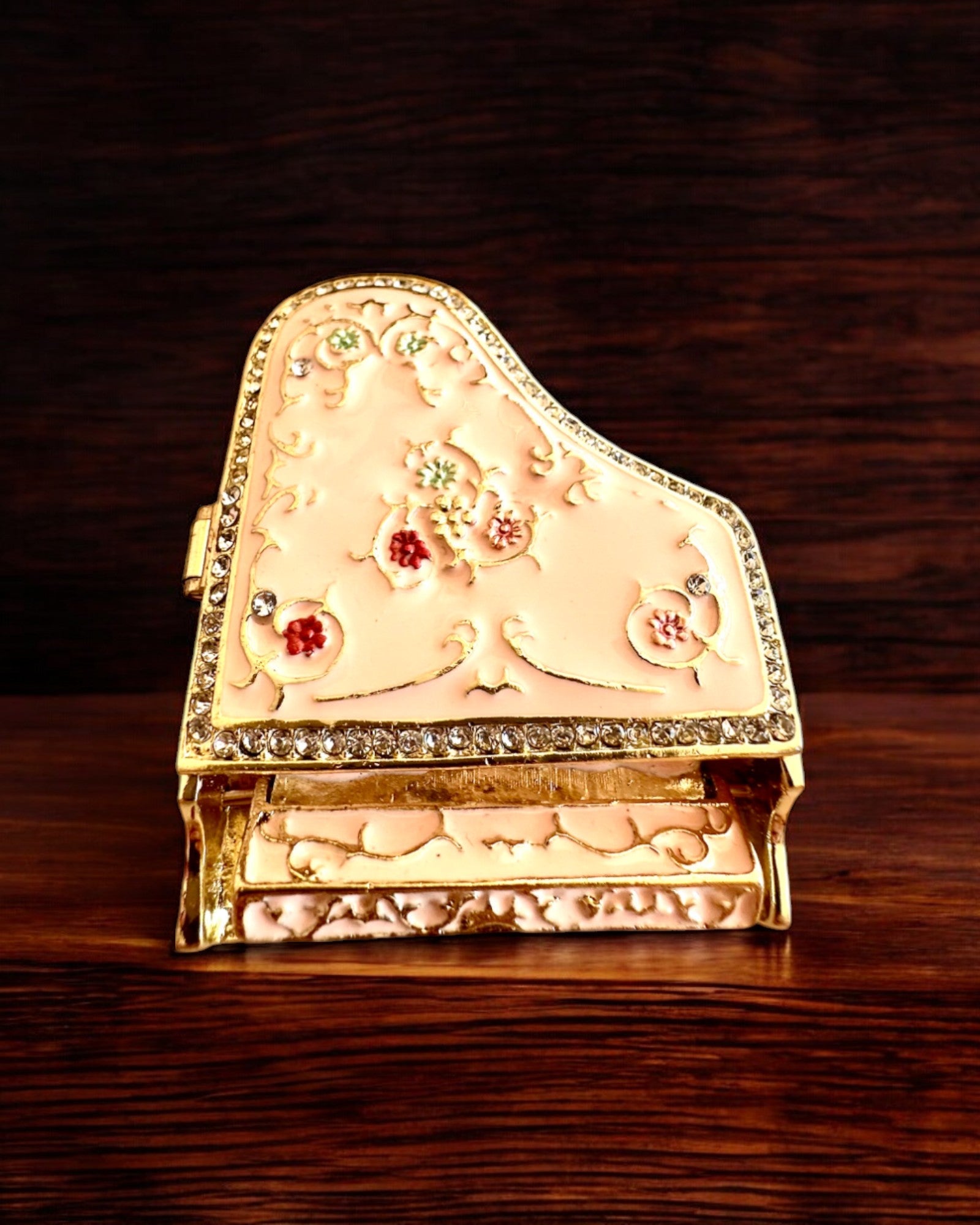 Elegant smykkeskrin "Mini Piano - klassiske roser" - med mulighet for gravering som gave