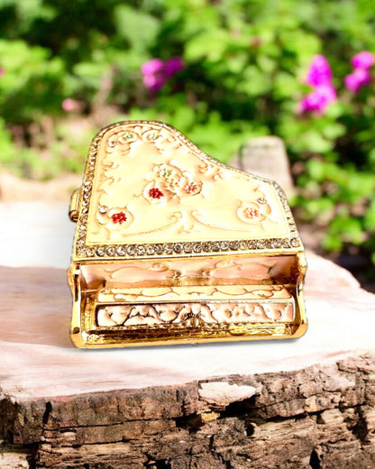 Elegant smykkeskrin "Mini Piano - klassiske roser" - med mulighet for gravering som gave
