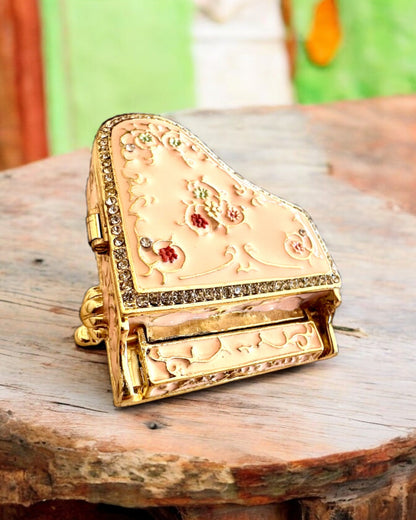 Elegant smykkeskrin "Mini Piano - klassiske roser" - med mulighet for gravering som gave