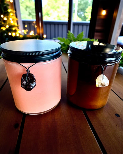 Intensjonssoyalys 250 ml med naturlig stein – velg din energi: Citrin eller Granat, personlig gravering som gave