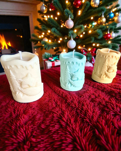 Soyavokslys Vinterrev, 7,5 cm høyt, håndstøpt soyavokslys med en søt sovende rev, kan tilpasses med gravering på skiltet