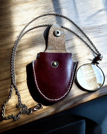 Vintage Look - Forstørrelsesglass med glasslinse og skinnetui, mulighet for personlig gravering