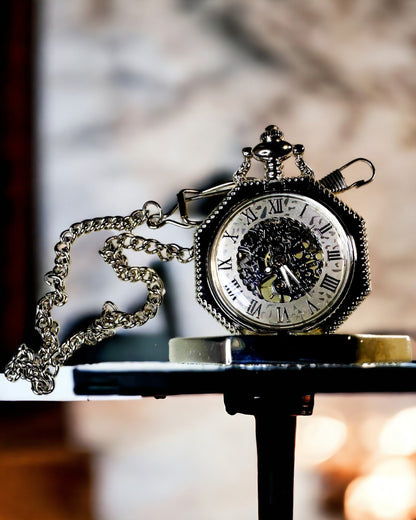 Klassisk i sølvfarge Åttekantet Mekanisk Lommeur med Åpen Urskive i Steampunk-stil