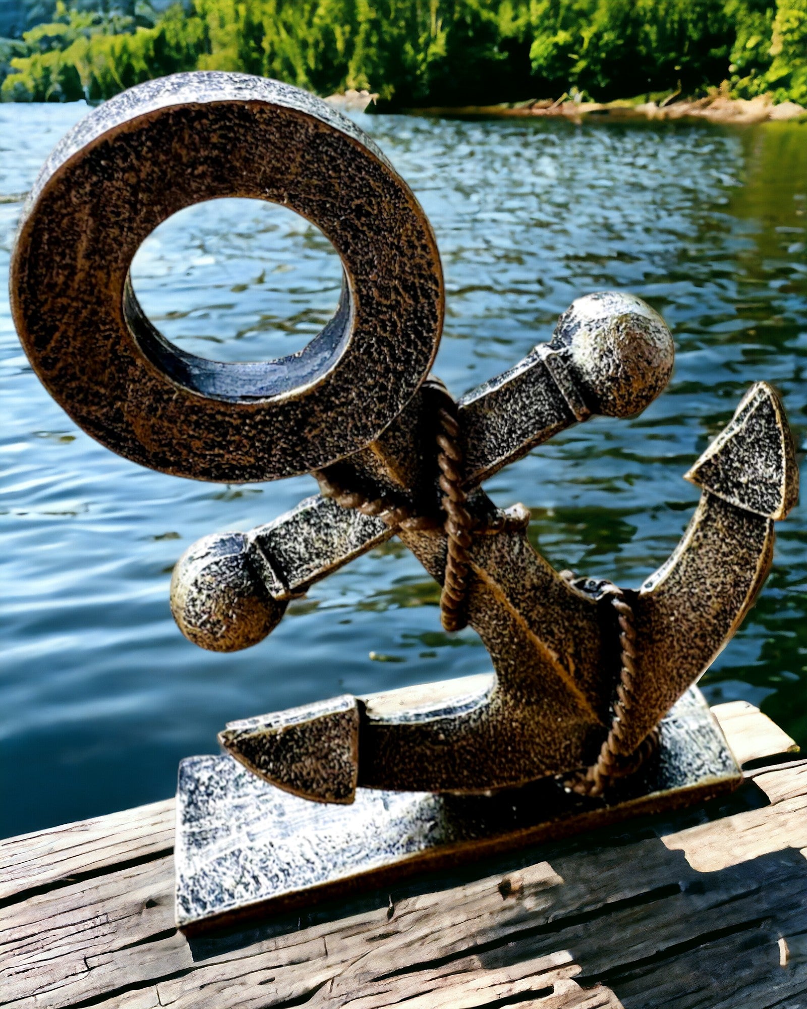 Rustikk Ankerskulptur i Harpiks - "Sjølegende", anker med personlig gravering