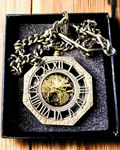 Klassisk åttekantet brun mekanisk lommeur i steampunk-stil - Tidløst
