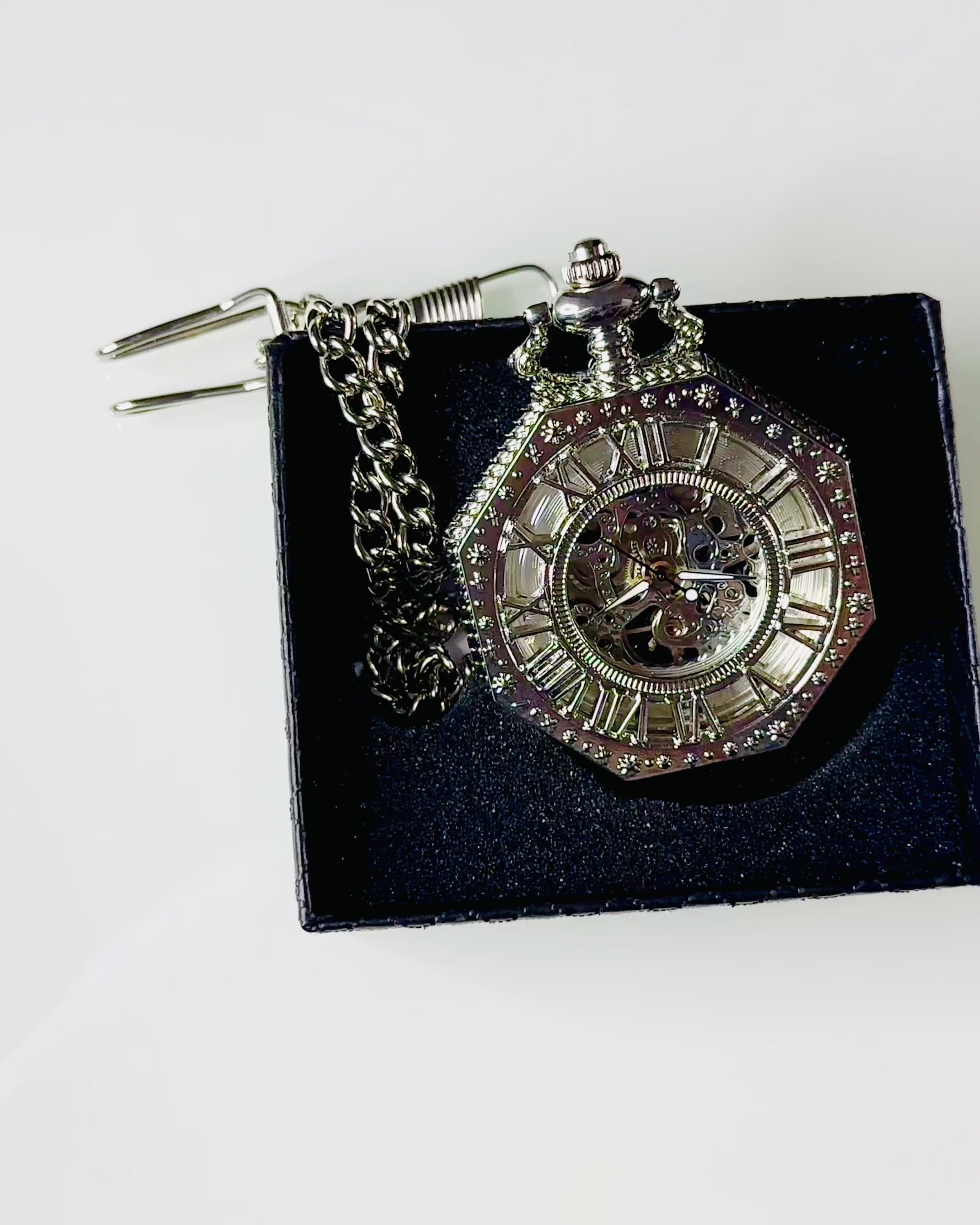 Klassisk i sølvfarge Åttekantet Mekanisk Lommeur med Åpen Urskive i Steampunk-stil