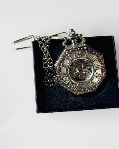 Klassisk i sølvfarge Åttekantet Mekanisk Lommeur med Åpen Urskive i Steampunk-stil